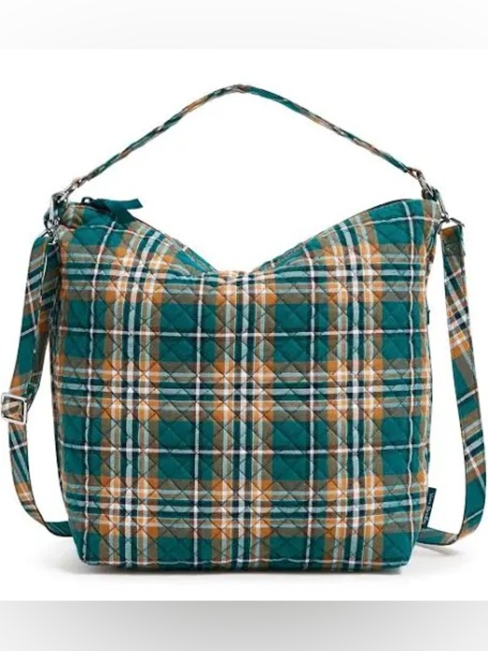 NWT Vera Bradley Oversized Hobo Shoulder Bag in Cotton in Orchard Plaid